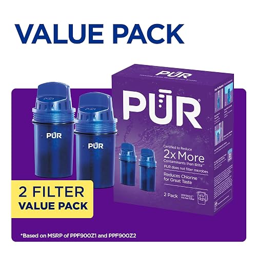Filtro de repuesto para jarra de agua PUR Basic de 2 etapas, 1 paquete, filtros de repuesto para jarras de filtro de agua PUR, sabor y olor reducido al cloro, filtros proporcionan 40 galones/2 meses de agua filtrada, Básico más rápido, NA, Paquete-de-2, 1