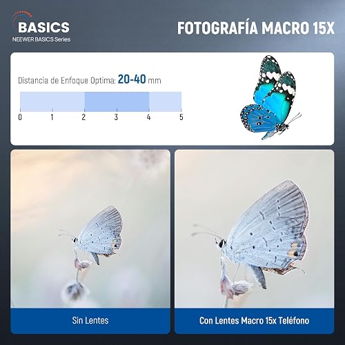 NEEWER Basics 2 en 1 Accesorios Kit Objetivos Cámara Móvil, Gran Angular HD 0,45x + Macro 15x, 37mm Lens Clamp Compatible con iPhone Samsung Android Smartphone, LS-67