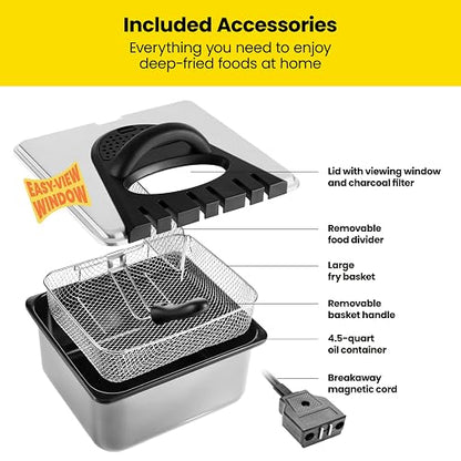 Chefman - Freidora doble Cook Pro de 4.5 L con colador de cesta y divisor extraíble, tamaño jumbo XL, temperatura ajustable y temporizador, perfecta para pollo, patatas fritas, patatas fritas y más,