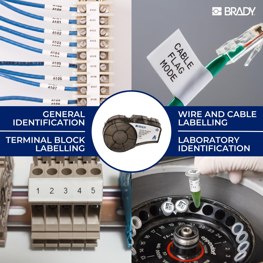 Brady Authentic (M4-11-499) Etiquetas adhesivas agresivas de nailon multiusos 0.5 pulgadas de alto x 0.75 pulgadas de ancho, negro sobre blanco, 220 etiquetas