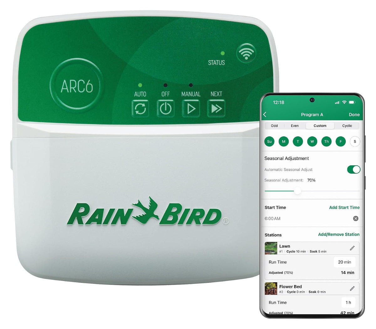 Rain Bird ARC6 - Temporizador/driver WiFi de riego inteligente para interiores, 6 zonas/estación, certificado EPA WaterSense, compatible con Alexa