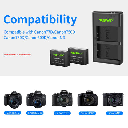 NEEWER 2-Pack LP-E17 Mejorada Batería y Cargador USB Dual para Canon EOS RP, Rebel SL2, SL3, T6i, T6s, T7i, M3, M5, M6, 200D, 77D, 750D, 760D, 800D, Cámara SLR Digital