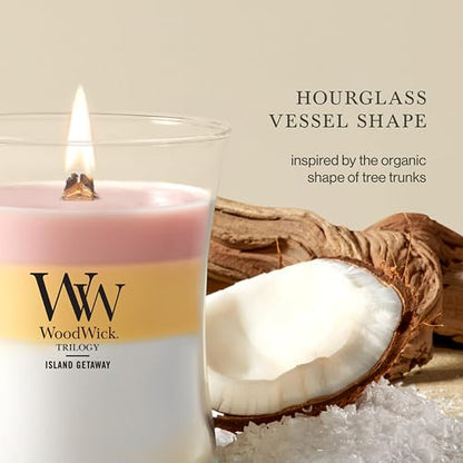 WoodWick Island Getaway - Vela de trilogía de reloj de arena (tamaño mediano)