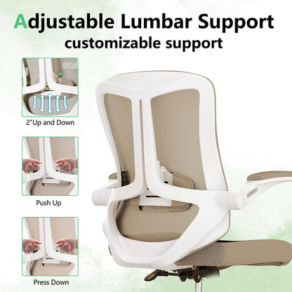 Silla ergonómica de Oficina con Soporte Lumbar, Silla de computadora de Malla con Respaldo Alto con Brazos abatibles, Silla de Trabajo Ajustable para computadora, Color Caqui