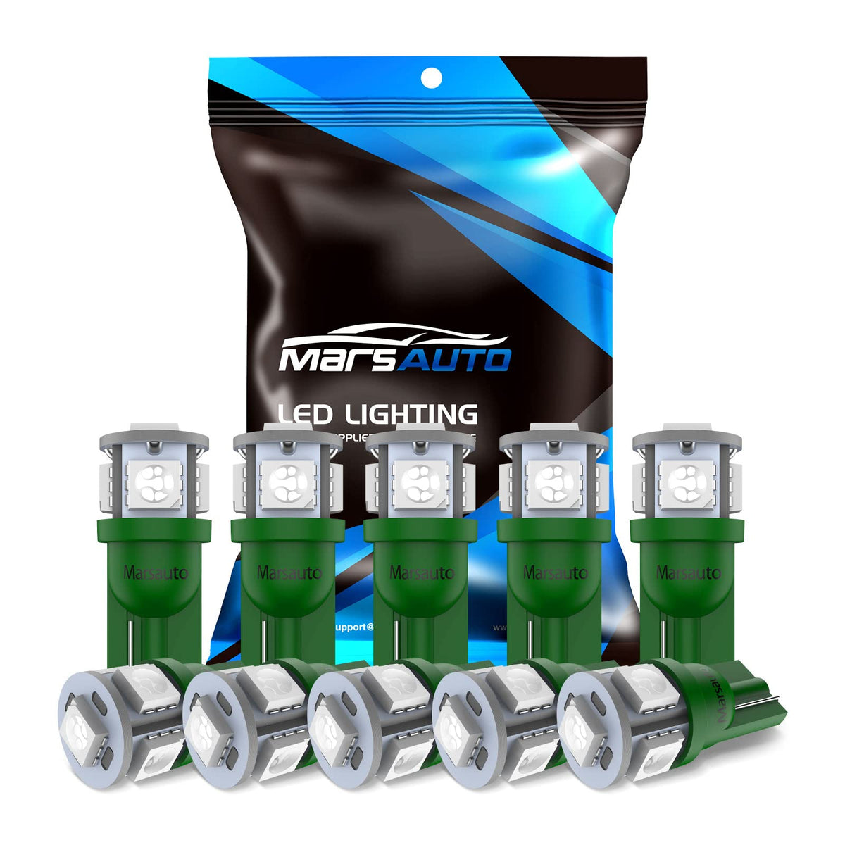 Marsauto Focos LED T10/194 sin Polaridad para Cúpula, Mapa, Puerta y Matrícula, Paquete de 10 - Verde