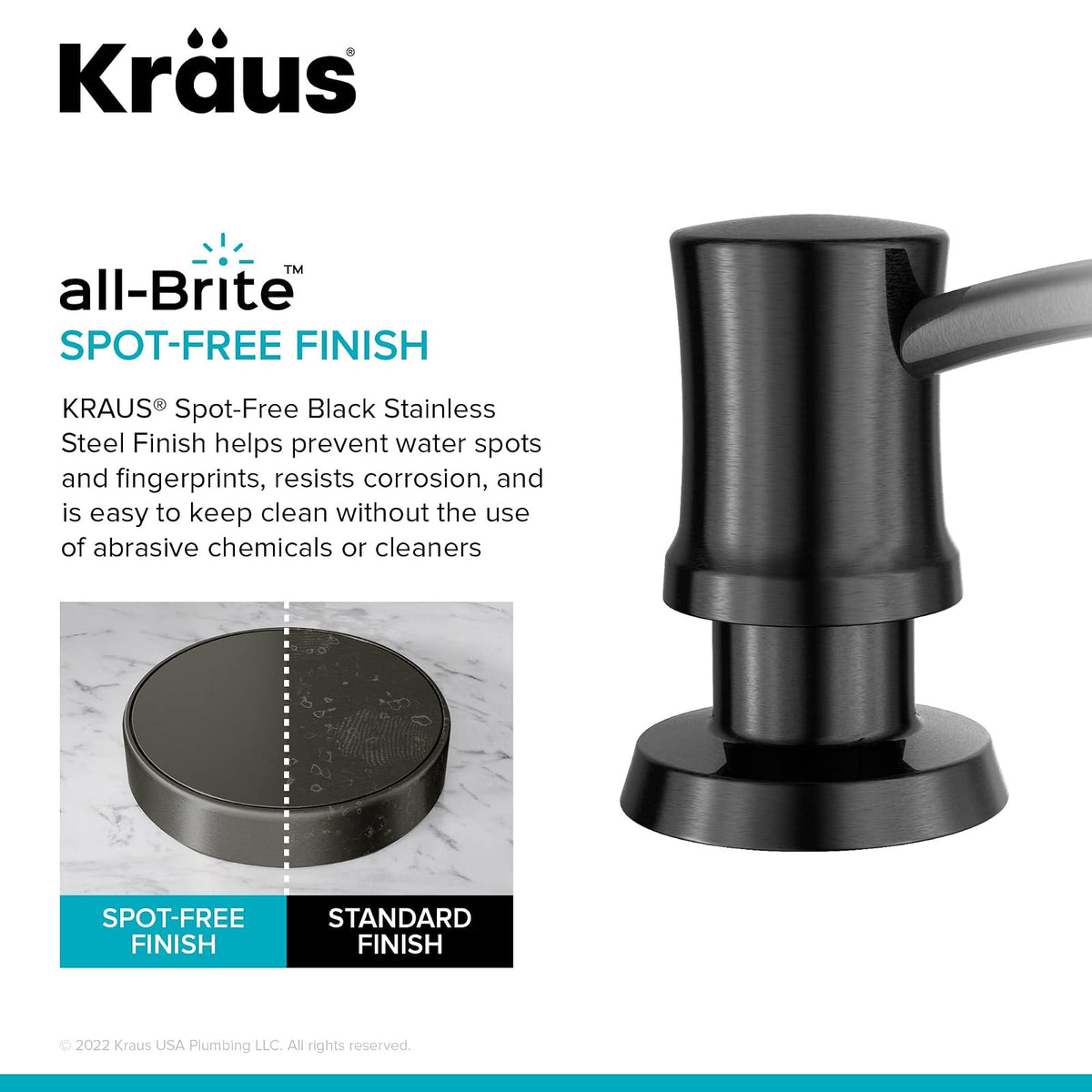 Kraus Dispensador de jabón y loción de Cocina en Acero Inoxidable Negro sin Manchas, KSD-54SFSB
