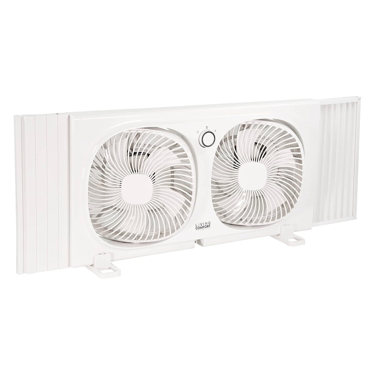 Comfort Zone Living Comfort Ventilador de ventana doble de 9 pulgadas con 2 velocidades y cabezales giratorios individualmente de 180°, visualización extraíble para insectos, ideal para el hogar