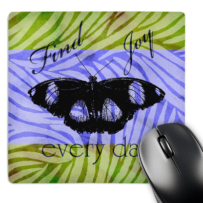3dRose 8 x 8 x 0.25 Inches Mouse Pad, Find Joy Every Day Zebra Print Butterfly - Inspirational Art (mp_63401_1)