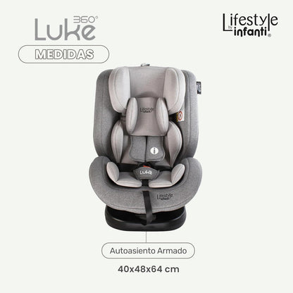 INFANTI | Asiento para Bebe Carro LUKE 360° Lifestyle | Autoasientos Grupo 0+, 1, 2 y 3 | Con Sistema ISOFIX | 4 Reclinaciones | Protección Bebé y Soportes Seguros | Color Gris