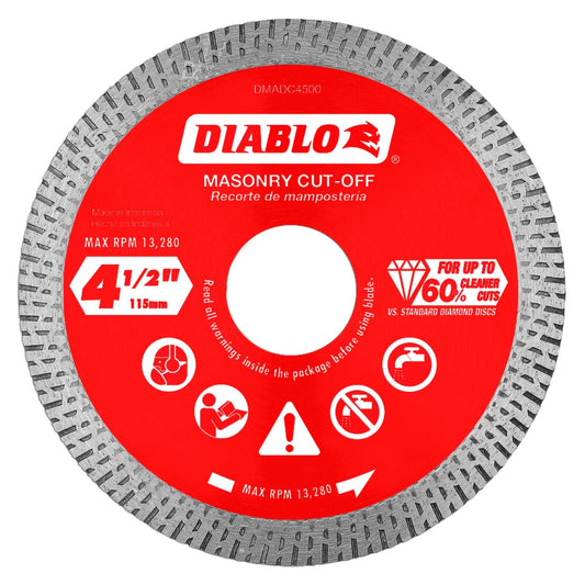 Diablo Diamond - Disco de corte continuo de mampostería para granito, mármol, porcelana y azulejos, diámetro de 4-1/2 pulgadas, contorno de 1,4 mm, 13280 RPM máximas - DMADC0450