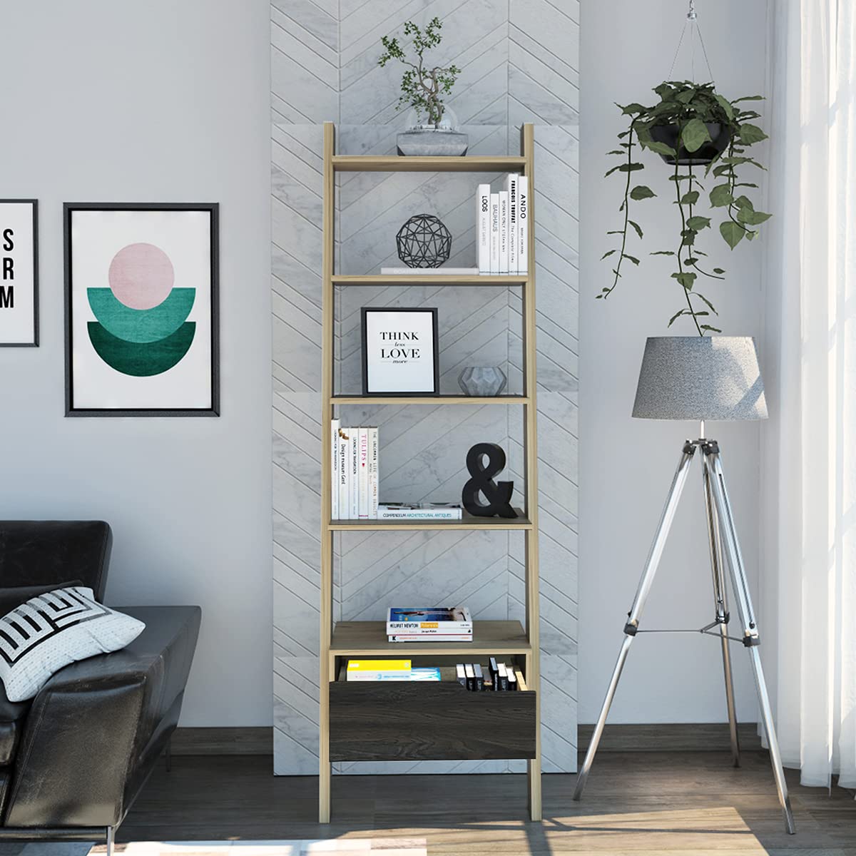 Diecsa Deco Home Estanteria Oslo armable, Color Duna con Carbon, Dimensiones 56 Largo X 39 Ancho X 180 Alto cm, Estilo contemporáneo, con Cuatro entrepaños