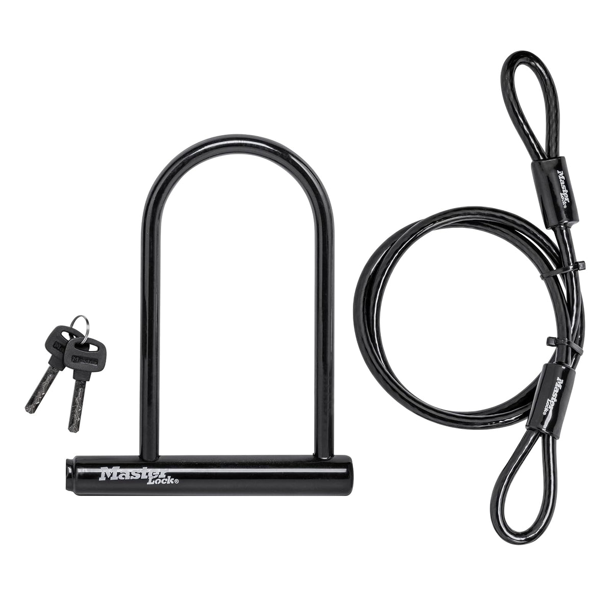 Master Lock Cerradura en U de 7.25 pulgadas con cable de extremo en bucle, negro