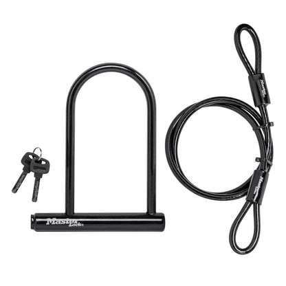 Master Lock Cerradura en U de 7.25 pulgadas con cable de extremo en bucle, negro