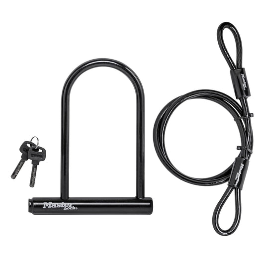 Master Lock Cerradura en U de 7.25 pulgadas con cable de extremo en bucle, negro