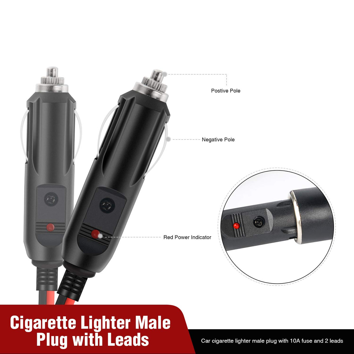 Nilight 10028 W Enchufe Macho Encendedor Cigarrillos Negro, 2 Pack, LED 10A