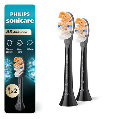 Philips Sonicare - Cabezal de cepillo de dientes todo-en-uno A3, HX9092/95, 2 unidades, color negro