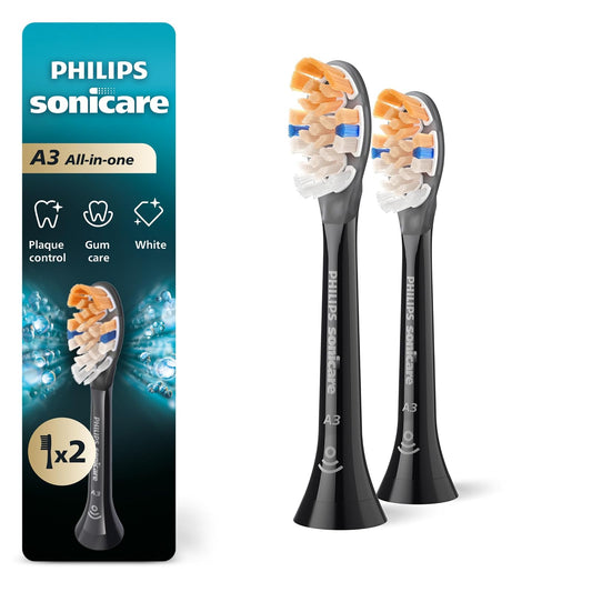 Philips Sonicare - Cabezal de cepillo de dientes todo-en-uno A3, HX9092/95, 2 unidades, color negro