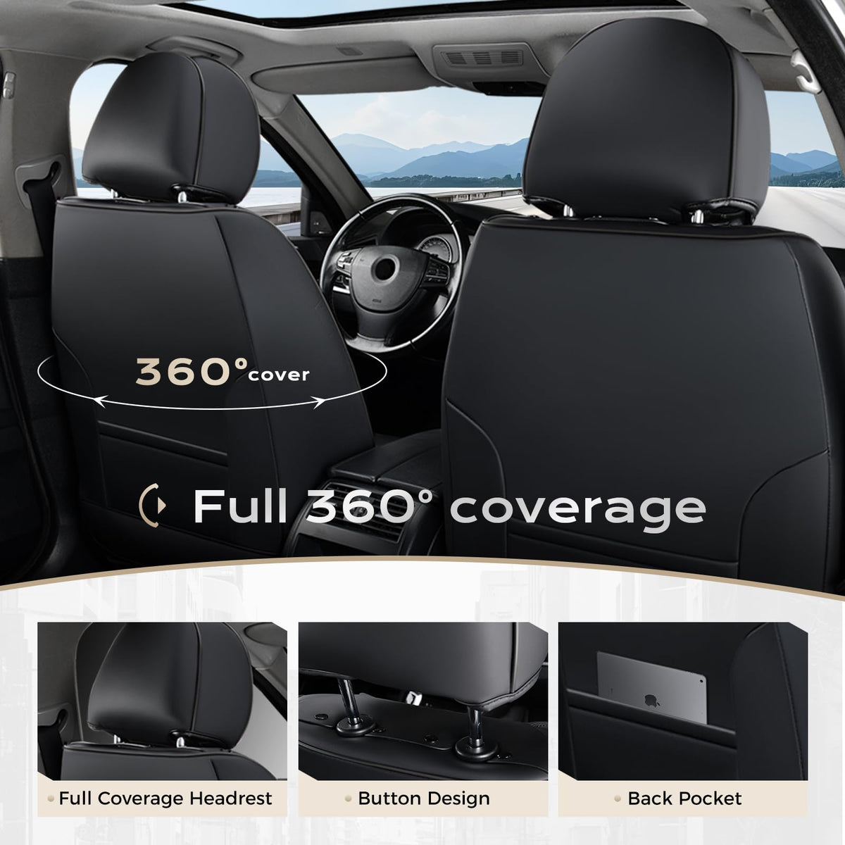 Coverado Fundas de Asiento de Automóvil, Juego Completo de Fundas de Asiento de Automóvil, Impermeable, con Soporte Lumbar, Fundas de Asiento de automóvil, Ajuste Universal para la mayoría de Automóviles, SUV