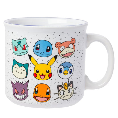 Silver Buffalo Pokemon Bulbasaur, Squirtle, Slowpoke, Snorlax, Pikachu, Piplup, Haunter, Charmander y Meowth Camper Taza, 20 onzas