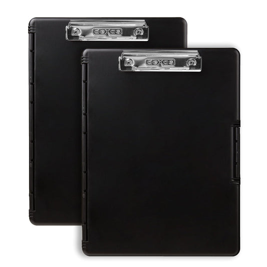 Dexas Slimcase2 - Portapapeles de almacenamiento, paquete de 2 con apertura lateral, color negro con clip chapado en cromo. Organiza con estilo para el hogar, la escuela, el trabajo o los oficios.