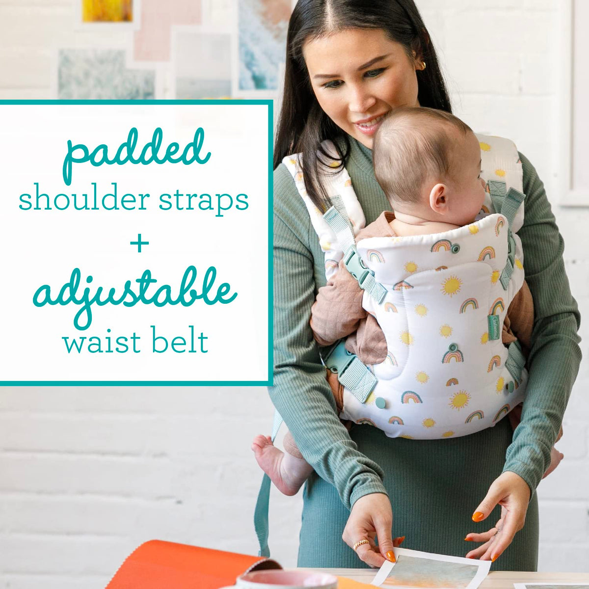 Infantino - Portabebés convertible 4 en 1, ajustable, ergonómico, esencial para el registro de bebé, portabebés para recién nacidos a niños pequeños, arco iris
