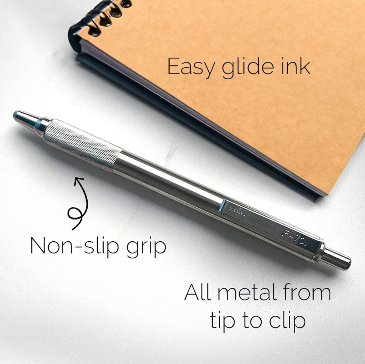 Zebra Pen F-701 - Bolígrafo retráctil, paquete de 3 unidades, más 2 recargas, punta fina, 0,8 mm, tinta negra, construcción duradera de metal, tinta de fácil deslizamiento, agarre antideslizante