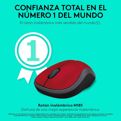 Logitech M185 Mouse Inalámbrico, 2.4GHz con Mini Receptor USB - Azul + M185 Mouse Inalámbrico, 2.4GHz con Mini Receptor USB, Batería de 12 Meses, Seguimiento Óptico- Rojo