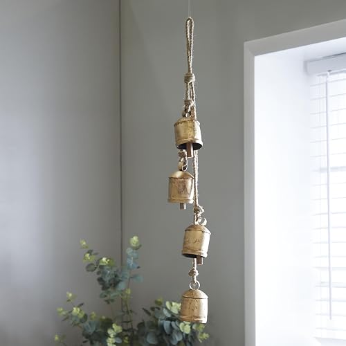 Deco 79 Campanas Decorativas de Metal rústico, 4 x 3 x 29 Pulgadas, Dorado