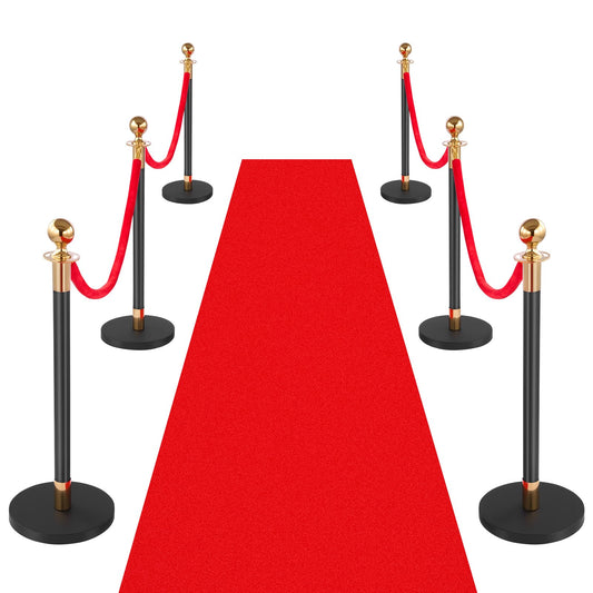 VEVOR Poste Guía de Barrera 6 Piezas con 4 Cuerdas de Terciopelo y Alfombra Roja, Barrera de Marcado de Control de Multitudes con Base, para Cola de Separación de Demarcación en Teatro Exposición