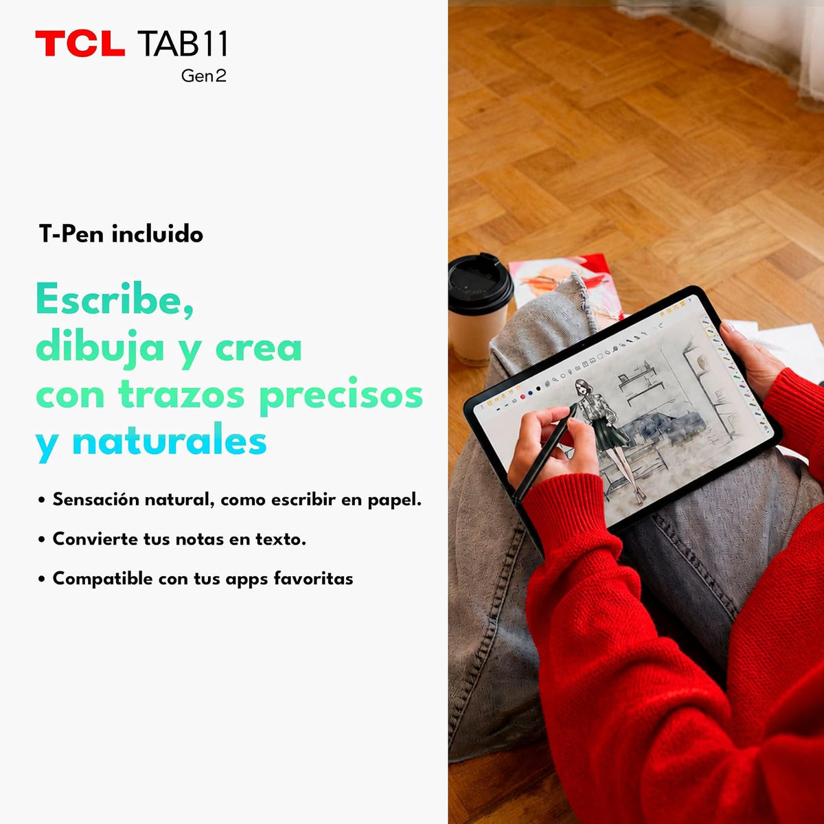 TCL Tab 11 Gen2 | Tablet Android 14 | Pantalla 10.95” | 6GB RAM + 256GB | Incluye T-Pen y Flip Cover
