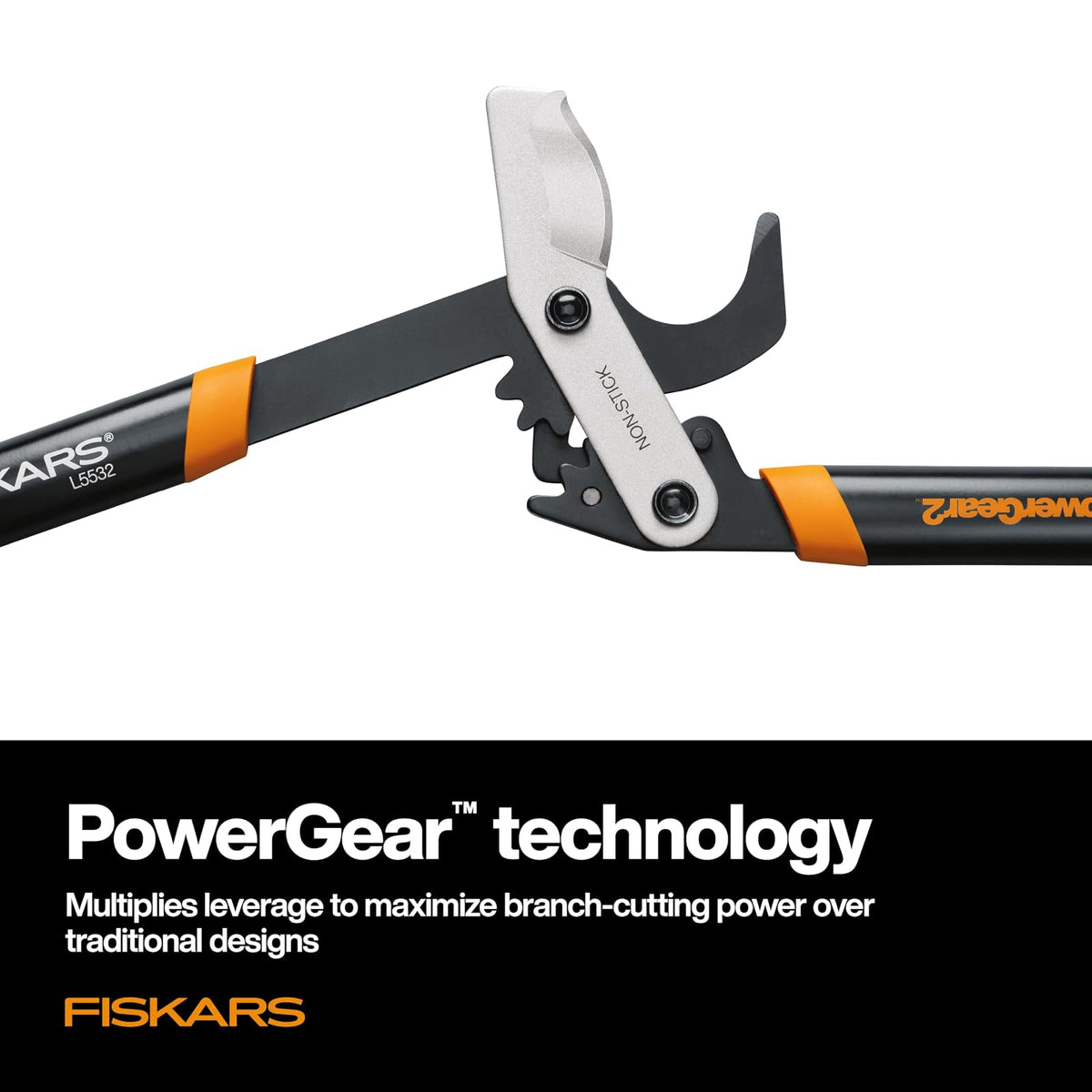 Fiskars - Loppers de 32 pulgadas para recortar árboles, hoja de acero afilada de baja fricción, cortador de ramas de hasta 2 pulgadas de diámetro, tecnología PowerGear2 que multiplica la potencia para