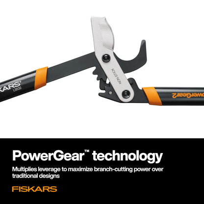 Fiskars - Loppers de 32 pulgadas para recortar árboles, hoja de acero afilada de baja fricción, cortador de ramas de hasta 2 pulgadas de diámetro, tecnología PowerGear2 que multiplica la potencia para