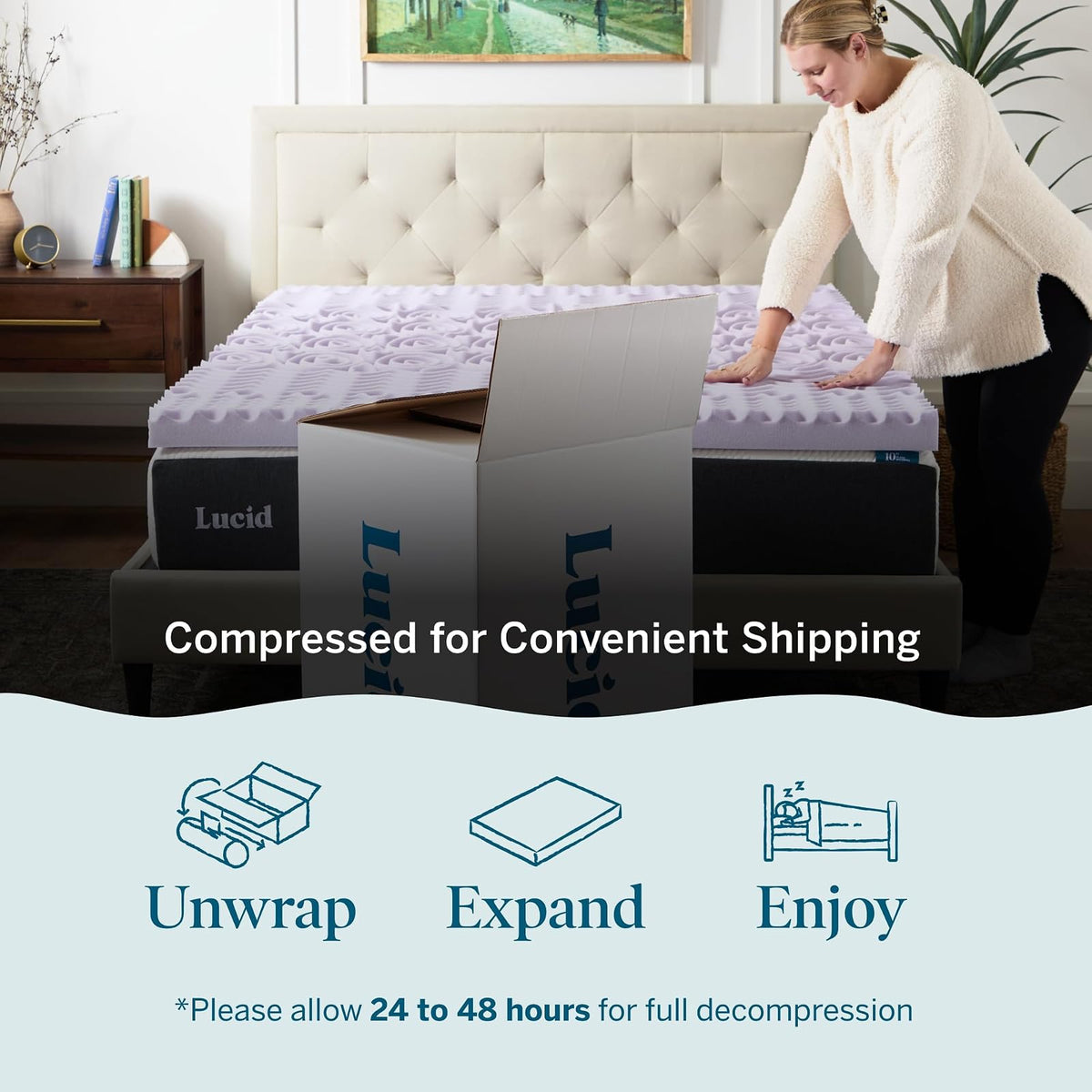 Lucid - Colchoneta de Memory Foam con Infusión de Lavanda - Sobrecolchón de 5 Zonas de 7.5 cm - Topper para Colchón - Sensación Suave y Acolchada - Alivia Puntos de Presión - Individual