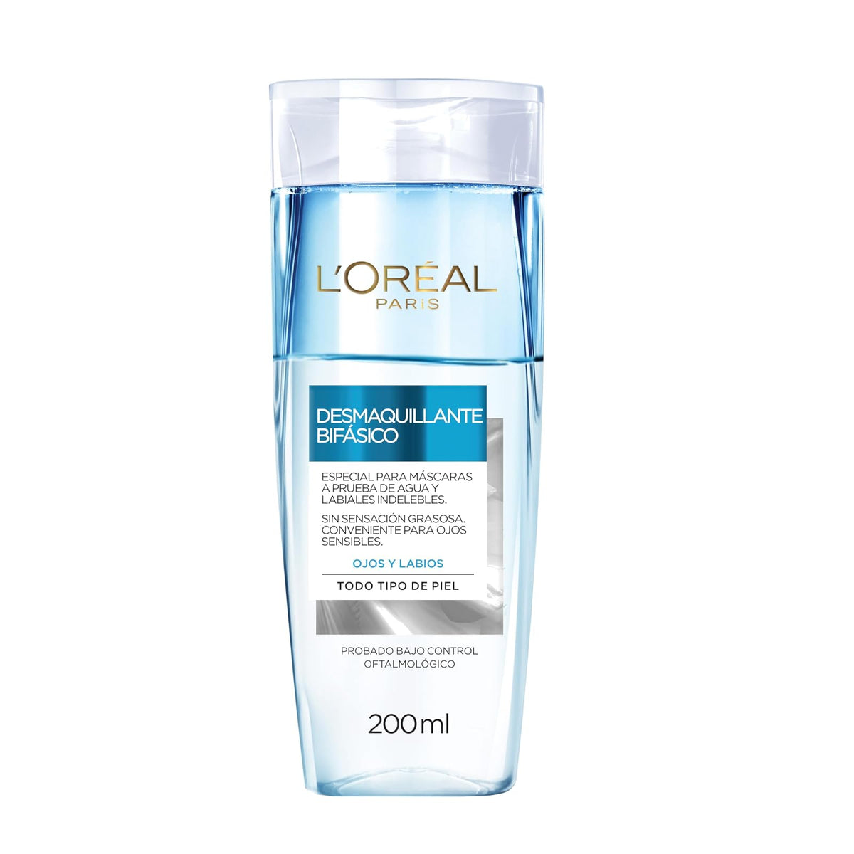 L'Oreal Paris Desmaquillante Bifásico para Ojos y Labios, Todo Tipo de Piel, 200ml.