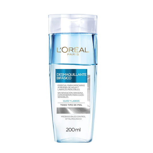 L'Oreal Paris Desmaquillante Bifásico para Ojos y Labios, Todo Tipo de Piel, 200ml.