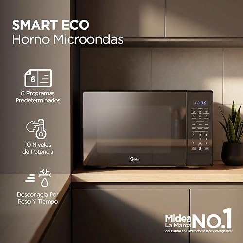 Midea Horno de Microondas 1.1 pies cúbicos, 30L, MMDX211S2MB | Modo ECO Ahorro de Energía, 10 Niveles de Potencia, 6 Funciones Auto Menú, Color Plata