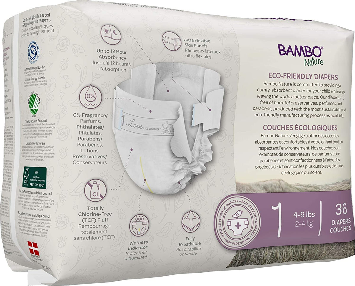 Bambo Nature Premium Pañales ecológicos para bebé, tamaño 1 (4-4 kg), 36 unidades
