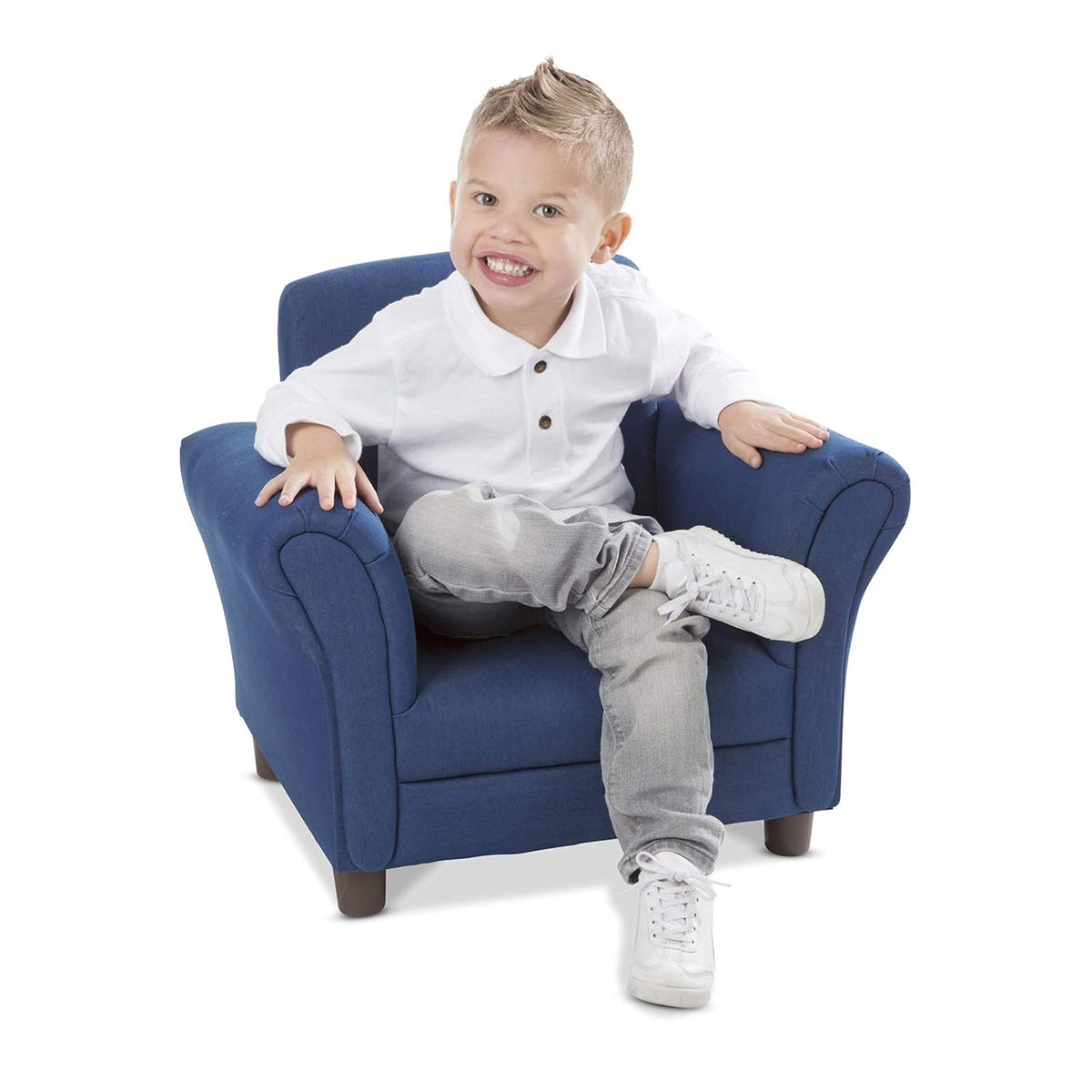 Melissa & Doug Sillón de niños, mobiliario de mezclilla para niños, construcción resistente, múltiples colores, 46.482 cm alto x 44.45 cm ancho x 58.42 cm largo