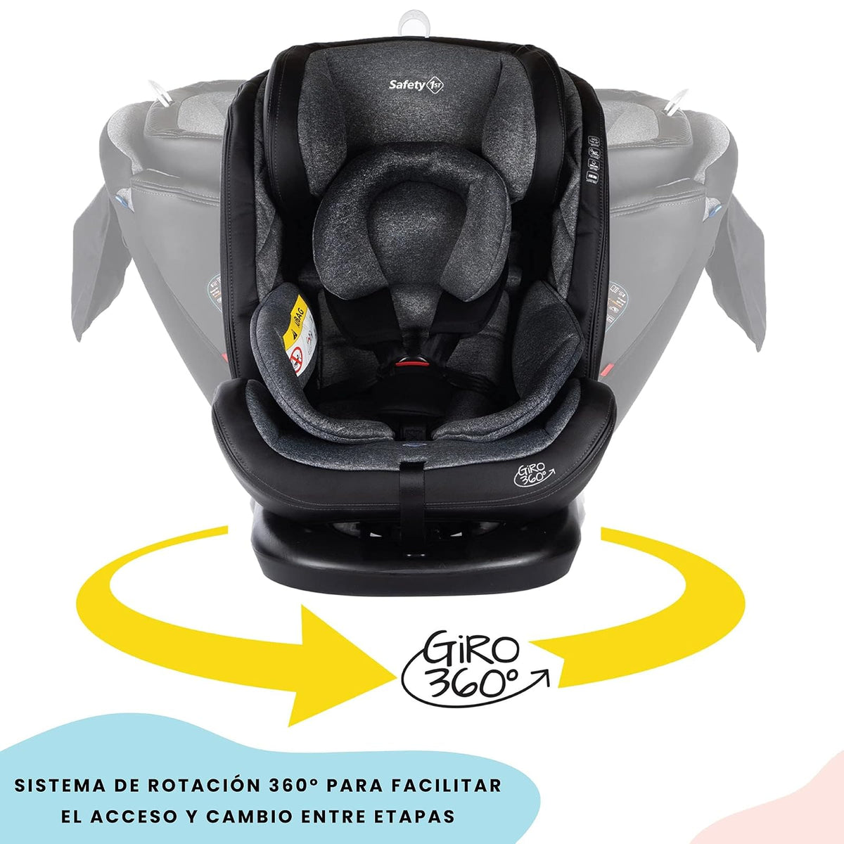 Safety 1st Autoasiento Giro. Con Sistema de Rotaci?n 360 Grados, Desde Reci?n Nacido hasta 36 Kilos, Harn?s de 5 Puntos y Almohadas Laterales, 4 Posiciones de Reclinaci?n, Fundas Removibles