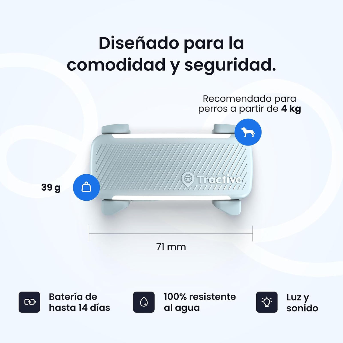 Tractive Rastreador GPS para Mascotas | GPS para Perro Inteligente con Valla Virtual | Monitoreo de Frecuencia Cardíaca y Respiratoria | Detección de Ladridos | Se Acopla al Collar (Menta)