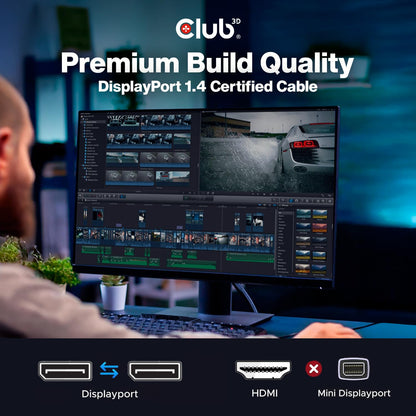 Club3D CAC-2068 DisplayPort to DisplayPort 1.4/HBR3 Cable DP 1.4 8K 60Hz 2m/6.56ft, Black Vesa certified
