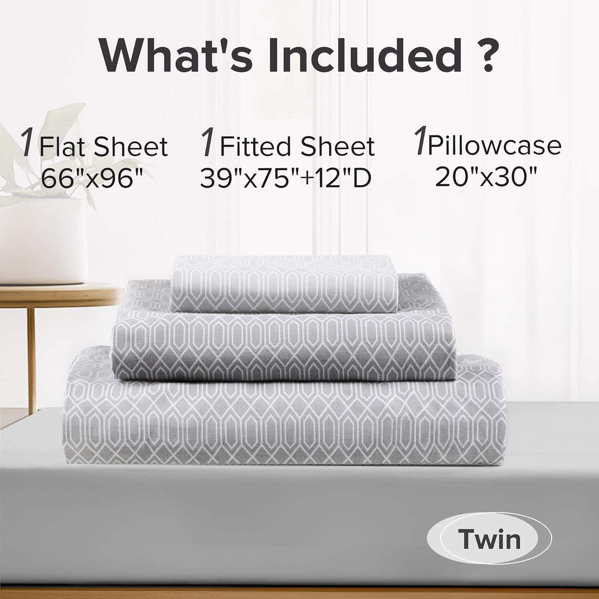 Comfort Spaces - Juego de sábanas 100% algodón Transpirable, Ligero, Suave con Bolsillo elástico de 12 Pulgadas, se Adapta a colchones de hasta 14 Pulgadas, Ropa de Cama acogedora para Todas Las
