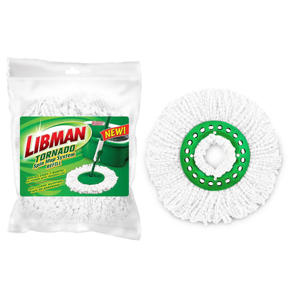 Libman Tornado - Recambios para trapeador giratoria, 4 Cabezales de Microfibra, fáciles de reemplazar, Lavables a máquina, Verde y Blanco, (Paquete de 4)