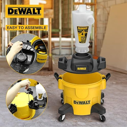 DEWALT Separador de Polvo con Tanque de Polietileno de 6 galones, colector de Polvo ciclón de eficiencia 99.5%, Filtro colector de Polvo de Ciclo de Alto Rendimiento, DXVCS002, Amarillo