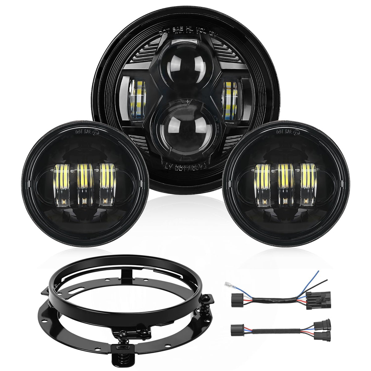 Nilight - Faros delanteros LED para motocicleta de 7 pulgadas, 4.5 pulgadas, kit auxiliar DOT compatible con Harley Davidson Electra Street Glide Fat Boy Road King Heritage Softail CVO, color negro