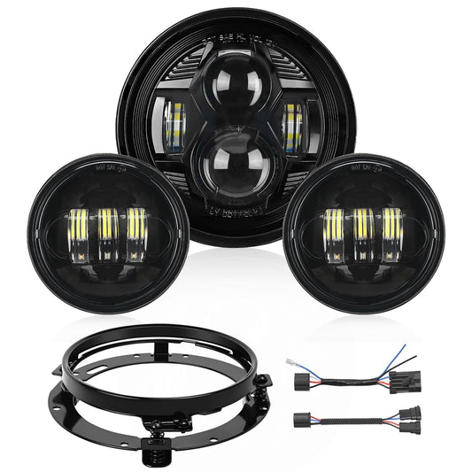Nilight - Faros delanteros LED para motocicleta de 7 pulgadas, 4.5 pulgadas, kit auxiliar DOT compatible con Harley Davidson Electra Street Glide Fat Boy Road King Heritage Softail CVO, color negro
