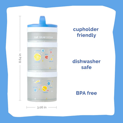 Whiskware Contenedores apilables para aperitivos, 3 tazas apilables para niños y niños, nuestro sistema solar (paquete de 1) | Apto para portavasos | Tazas apilables Twist 'n' Lock / 3 tazas de aperitivos, apto para lavaplatos | sobre la marcha |
