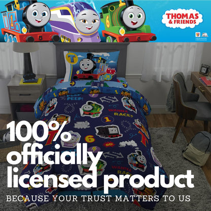 Franco Thomas & Friends - Juego de Ropa de Cama para niños súper Suave y Funda de Cama, 5 Piezas, tamaño Individual, (Producto con Licencia Oficial)