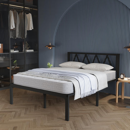 Avenco - Marco de Cama de tamaño matrimonial de 14 Pulgadas con cabecero, Marco de Cama de Plataforma de Metal, Marco de Cama matrimonial, no Necesita somier, fácil Montaje, Soporte de Listones
