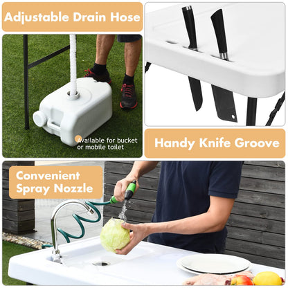 Goplus - Grifo Plegable para Mesa de Pescado con rociador y Manguera de Drenaje